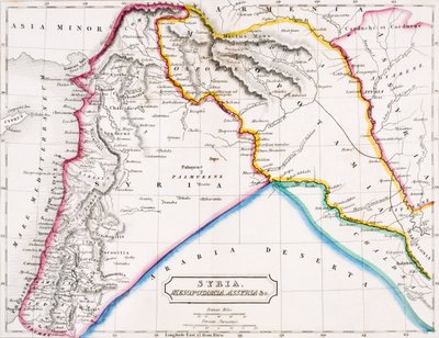 Mapa da Síria, da Mesopotâmia, da Assíria e do "Atlas da Geografia Antiga", de Butler publicado em Londres, c.1829 (cor lito) de English School