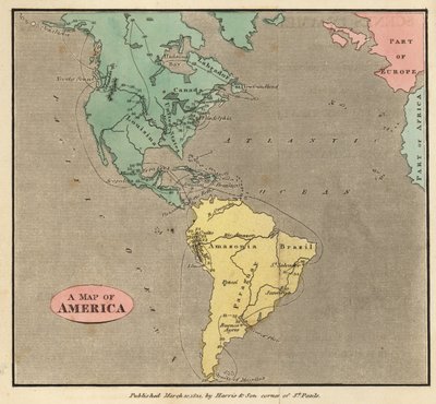 Mapa das Américas, cerca de 1821 de English School