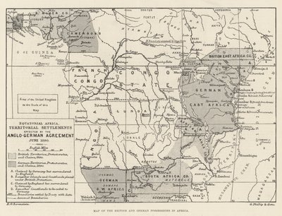 Mapa das possessões britânicas e alemãs em África (gravura) de English School
