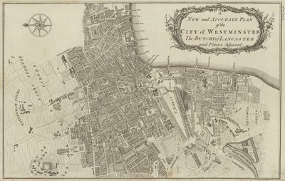 Mapa da cidade de Westminster e o Ducado de Lancaster, Londres de English School