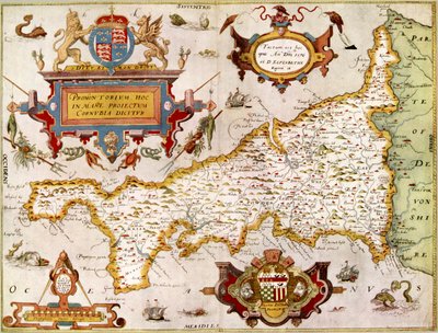 Mapa do condado da Cornualha em 1576, do "Saxton