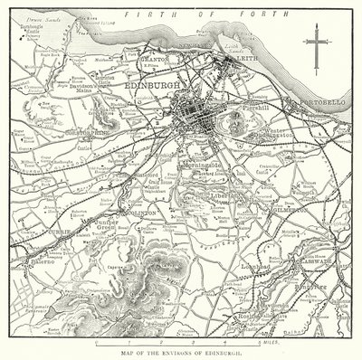 Mapa dos arredores de Edimburgo (gravura) de English School