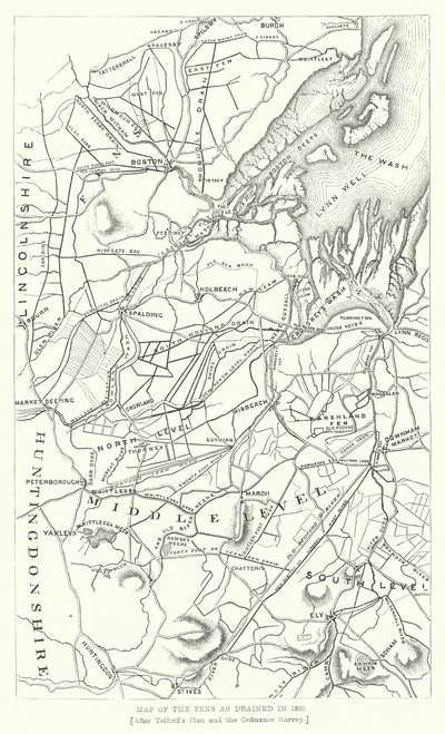 Mapa dos pântanos como drenados em 1830 (gravura) de English School