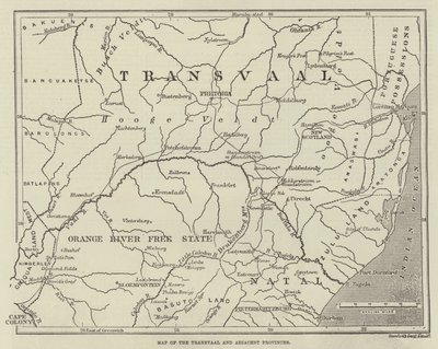 Mapa do Transvaal e Províncias Adjacentes (gravura) de English School