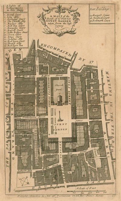 Mapa da paróquia de St Pauls, Covent Garden, Londres de English School