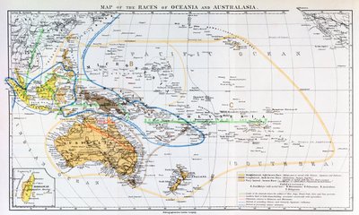 Mapa das raças da Oceania e Australásia, de &39;A História da Humanidade&39;, Vol. 1, do Prof. Friedrich Ratzel, 1896 de English School