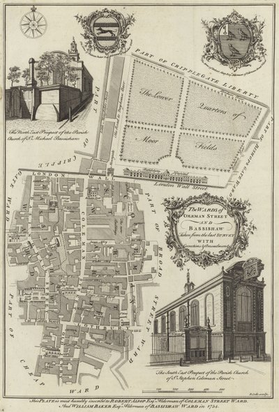Mapa das enfermarias de Coleman Street e Bassishaw, Londres de English School