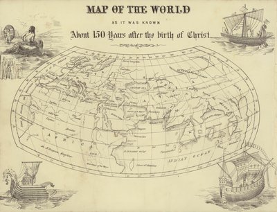Mapa do mundo tal como era conhecido cerca de 150 anos após o nascimento de Cristo (gravura) de English School