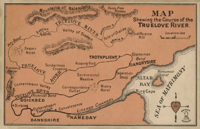 Mapa do curso do rio Truelove (litografia a cores) de English School