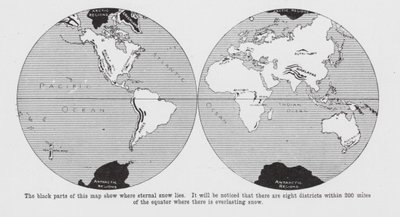 Mapa que mostra onde se encontra a neve eterna (litografia) de English School