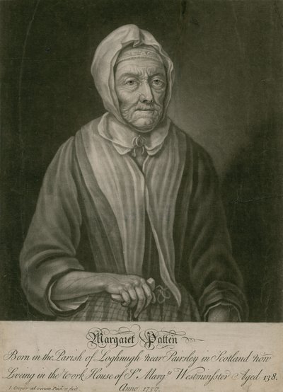 Margaret Patten, agora morando na casa de trabalho de St Margarets, Westminster, com 138 anos de English School
