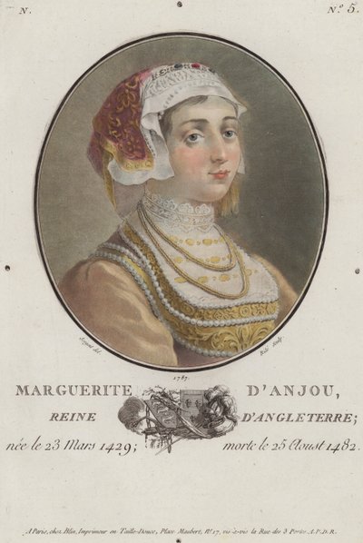 Margarida de Anjou, Rainha Consorte do Rei Henrique VI de Inglaterra (gravura colorida) de English School