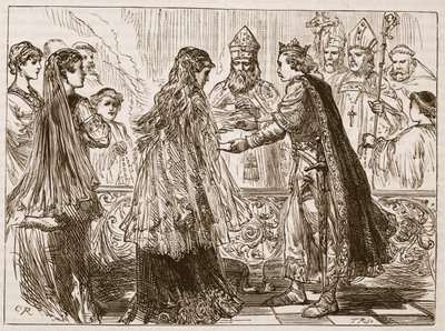 Casamento de Henrique I e Matilda, ilustração da História Ilustrada de Cassells da Inglaterra (foto em sépia) de English School