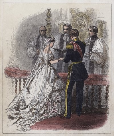 Casamento da Princesa Real (gravura a cores) de English School
