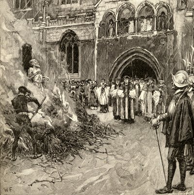 Martírio de John Hooper (c.1495-1555) em Gloucester de English School