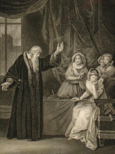 Maria, Rainha dos Escoceses (1542-87) e João Knox (c.1512-72) (gravura) de English School