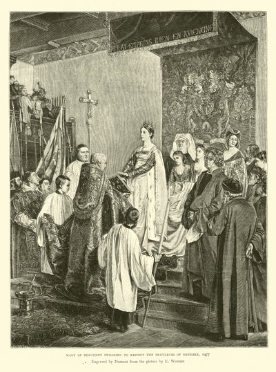 Maria da Borgonha jurando respeitar os privilégios de Bruxelas, 1477 de English School