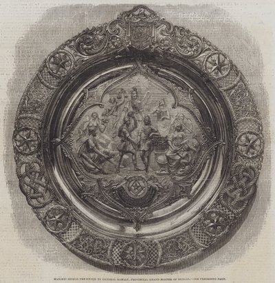 Escudo Maçônico apresentado ao General Ramsay, Grande Mestre Provincial de Bengala (gravura) de English School