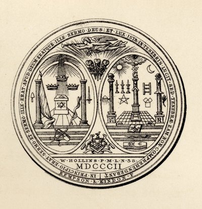 Selo maçônico, 1802, de "A História da Maçonaria, volume III", publicado por Thomas C. Jack, Londres, 1883 de English School