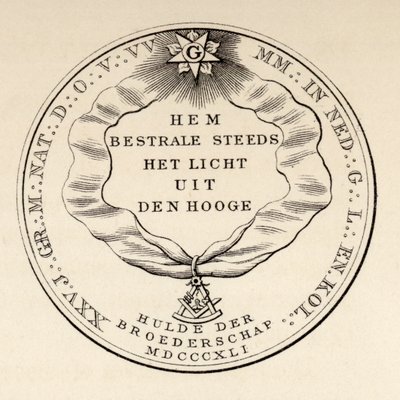 Selo maçônico, 1841, de "A História da Maçonaria, volume III", publicado por Thomas C. Jack, Londres, 1883 de English School