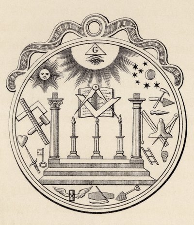 Selo maçônico, de "A História da Maçonaria, volume III", publicado por Thomas C. Jack, Londres, 1883 de English School