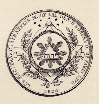 Selo maçônico, de "A História da Maçonaria, volume III", publicado por Thomas C. Jack, Londres, 1883 de English School