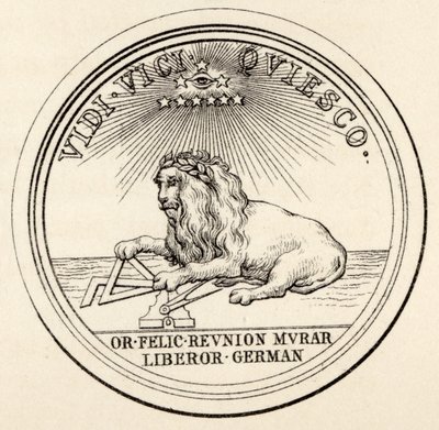 Selo maçônico, de "A História da Maçonaria, volume III", publicado por Thomas C. Jack, Londres, 1883 de English School