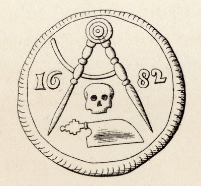 Selo Maçônico dos Carpinteiros de Maestricht, datado de 1682, de "A História da Maçonaria, volume II", publicado por Thomas C. Jack, Londres, 1883 de English School