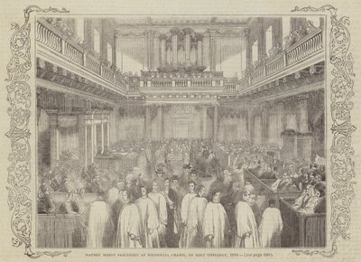 Procissão do dinheiro da terra na capela de Whitehall, na quinta-feira santa, 1844 de English School