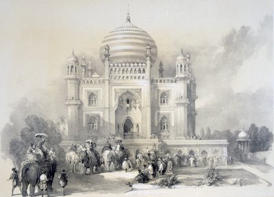 Mausoléu de Jufhir Junge, Delhi, do Portfólio Oriental: Ilustrações pitorescas da paisagem e arquitetura da Índia por Horace H. Wilson, publicado em 1841 de English School