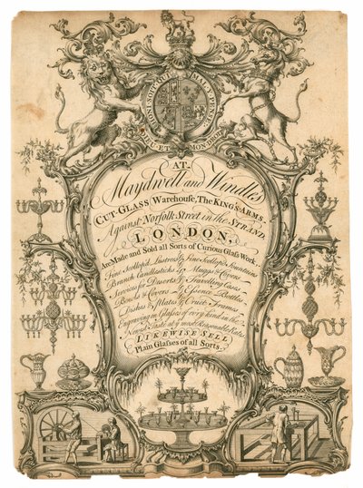 Maydwell e Windle, armazém de vidro lapidado, cartão comercial de English School
