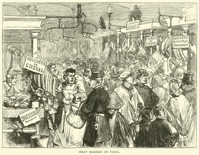 Mercado de carne em Paris, outubro de 1870 de English School