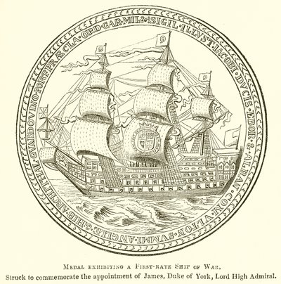 Medalha exibindo um navio de guerra de primeira classe de English School