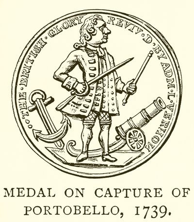 Medalha sobre Capturado de Portobello, 1739 de English School