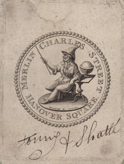 Medalhão rotulado Merlin Charles Street, Hanover Square; Torre Milton F de English School