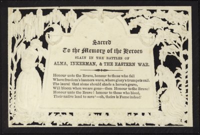Cartão memorial para a memória dos heróis mortos em guerra de English School
