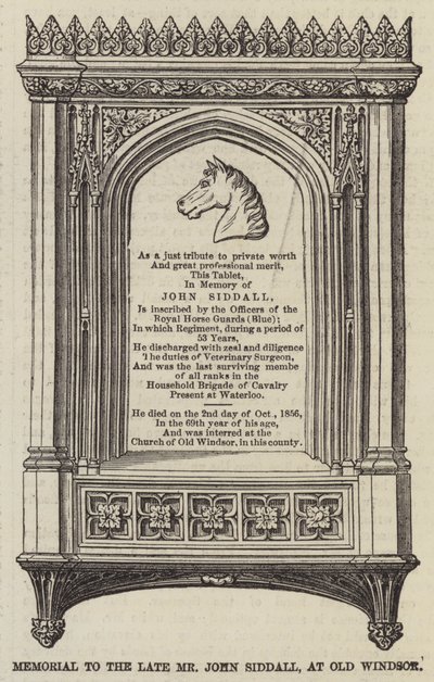 Memorial ao falecido Sr. John Siddall, em Old Windsor (gravura) de English School