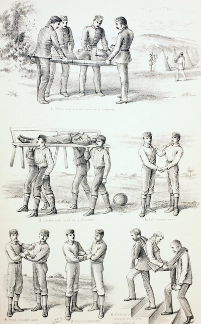 Métodos para Levar Pessoas Feridas, c.1890 de English School