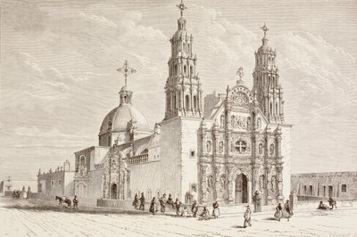 Catedral metropolitana na Plaza de Armas, Chihuahua, México, no século XIX (litografia) de English School