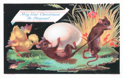 Ratos, pintainho e ovo, cartão de Natal de English School