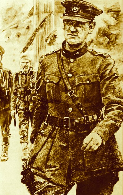 Michael Collins, líder dos rebeldes na revolta de Páscoa na Irlanda, 1916 de English School
