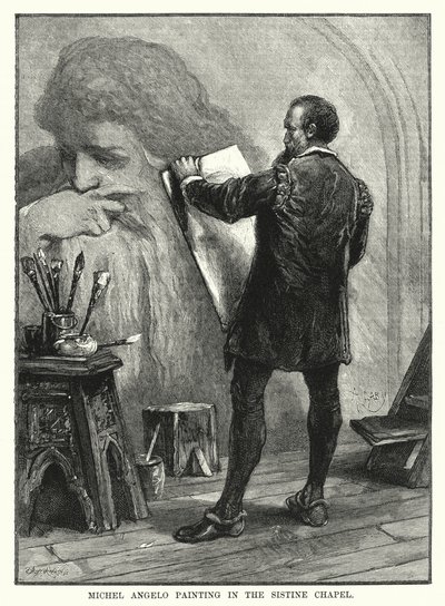 Pintura de Michel Angelo na Capela Sistina (gravura) de English School