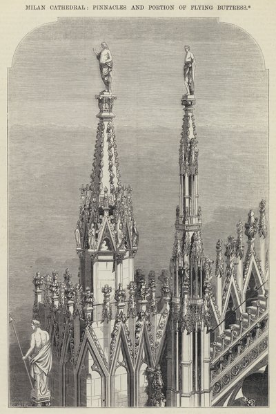 Catedral de Milão, Pináculos e Porção da Fortaleza Voadora (gravura) de English School