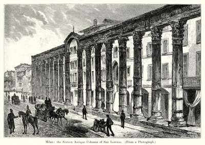 Milão: as dezasseis colunas antigas de San Lorenzo (gravura) de English School