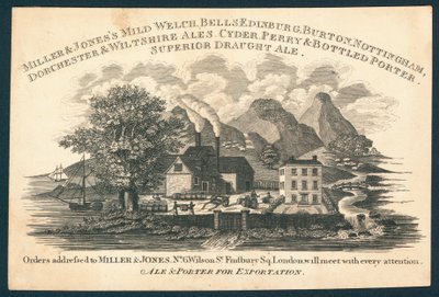 Miller & Jones, fabricante de cerveja e porteiro para exportação, cartão comercial de English School