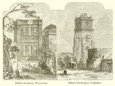 Local de nascimento de Milton, Westminster. Burial-lugar de Miltons, Cripplegate de English School