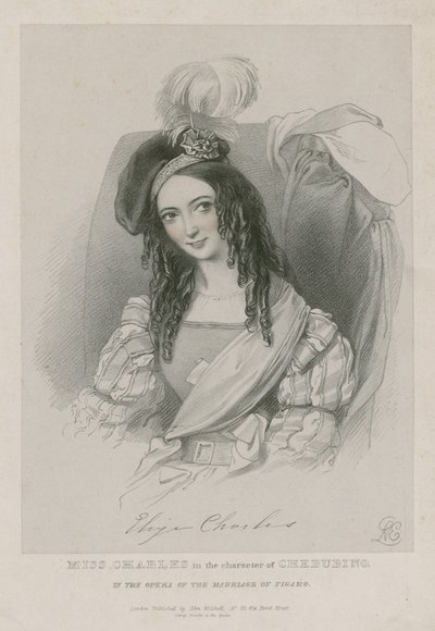 Miss Charles no personagem de Cherubino na ópera do casamento de Figaro de English School