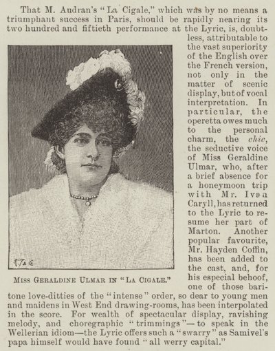 Miss Geraldine Ulmer em "La Cigale" (gravura) de English School