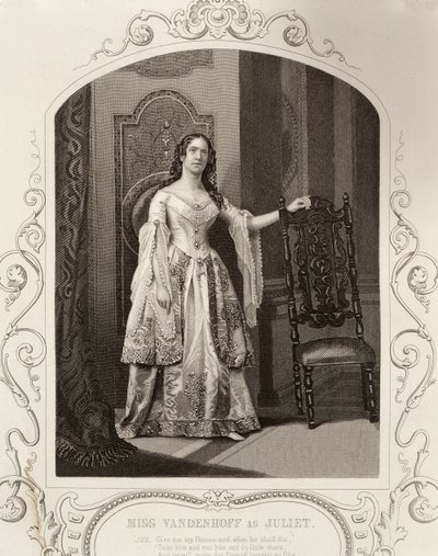 Senhorita Vandenhoff como Julieta, Ato III Cena 1 de Romeu e Julieta, de um daguerreótipo, pub. de John Tallis & Co. de English School