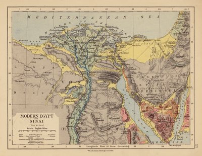 Egipto moderno e Sinai (litografia a cores) de English School